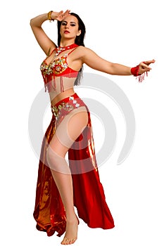 Girl in a red suit oriental dance