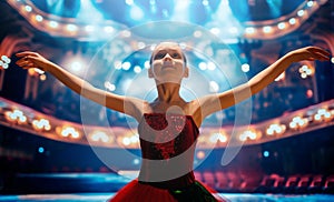 girl in a red tutu dancing on the stage