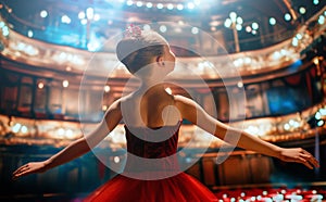 girl in a red tutu dancing on the stage