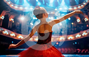 girl in a red tutu dancing on the stage photo