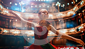 girl in a red tutu dancing on the stage photo