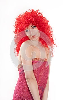 Girl in red wig