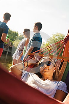 Girl Relaxing In Hammock