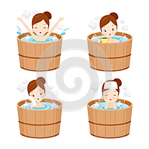 Girl Relaxing In Hot Spring Bath Set