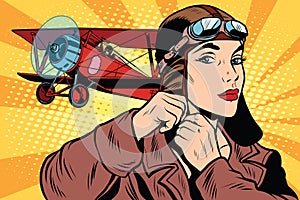 Girl retro military pilot photo