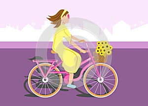 Girl rides a bike around the city