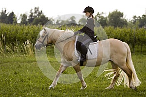 Girl rides to Horse photo