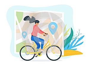 Girl riding bike vector illustration