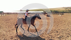 Girl riding chestnut pony