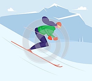 Girl Riding Downhills by Skis Having Wintertime Fun and Leisure Time. Winter Sports Activity and Spare Time