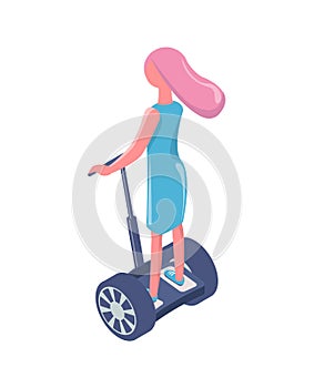 Girl Riding Segway, Electric Transport, Eco Vector