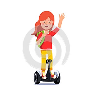 Girl riding a self-balancing gyroboard scooter