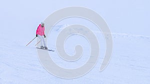 Girl Riding Ski on the Slopes of Solden In Austria Full Ski Season