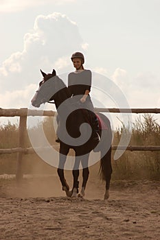 Girl riding trains