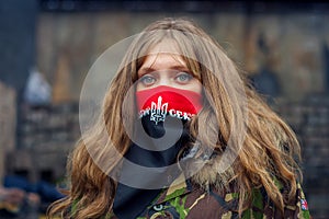 A girl from the right sector during demonstrations on EuroMaidan. Kiev photo