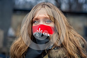 A girl from the right sector during demonstrations on EuroMaidan. Kiev photo