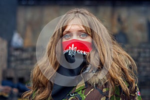 A girl from the right sector during demonstrations on EuroMaidan. Kiev