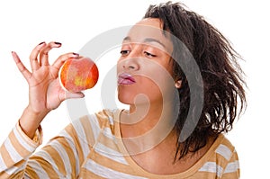 Girl with a ripe apple