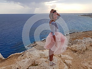 Girl on the rocks by the sea, Cyprus, travel, May 2018