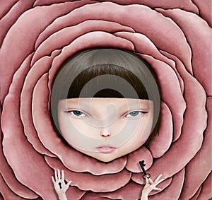 Girl in rose petal photo