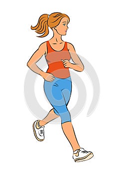 Girl runner on a white background