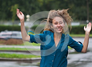 Girl running smiling sucessful