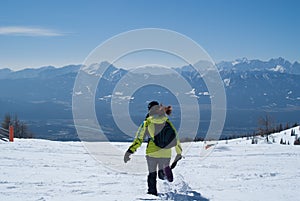 Girl running in the snow