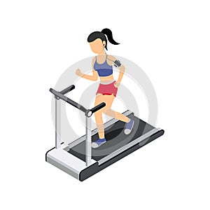 The girl is running on the treadmill