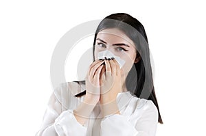 Girl runny nose is isolated
