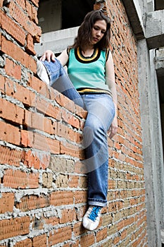 Girl in rusty building