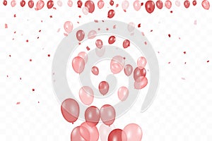 Girl`s birthday. Happy Birthday Background With red Balloons And Confetti. Celebration Event Party. Multicolored. Vector