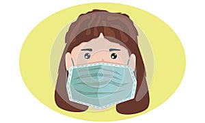 A girl in a medical mask on a yellow background