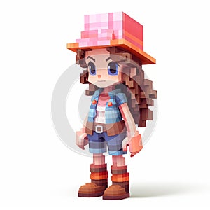 Charming Voxel Art: Abigail, The Pixellated Girl With Hat And Boots photo
