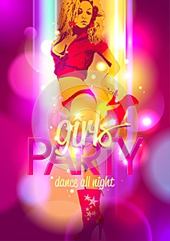 Girl`s party bokeh design with fashion girl.