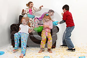 Girl's Slumber Party Sleepover Having Food Fight photo