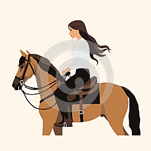 Girl saddle horse vector flat minimalistic isolated illustration