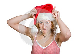 Girl in a santa clause cap