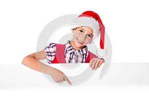 Girl in Santa hat with whiteboard