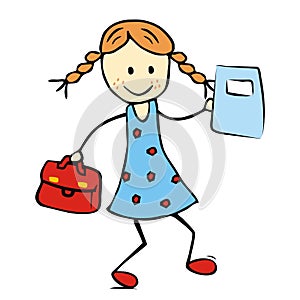 Girl with satchel and exercise book