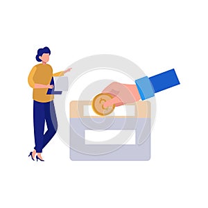 The girl is saving money in the savings box