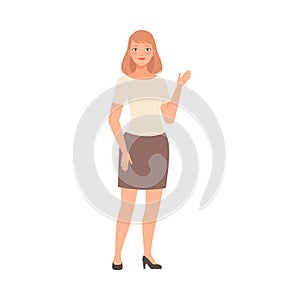 Girl say hi and wawing hand vector illustration