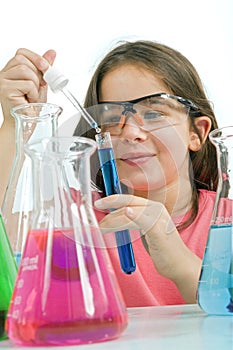 Girl in science class