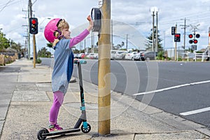 Girl with scooter at crossing 04