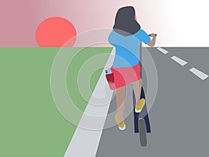 girl on the scooter ,long road