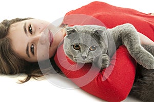 Girl with Scottish Fold cat