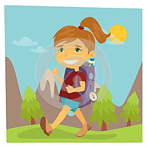 Girl Scout. Girl in Hike. Girl with Backpack