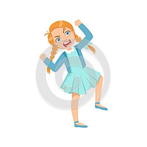 Girl Screming Angry Teenage Bully Demonstrating Mischievous Uncontrollable Delinquent Behavior Cartoon Illustration