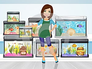 Girl sells aquariums