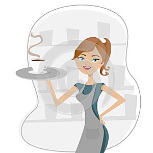 Girl serving coffee