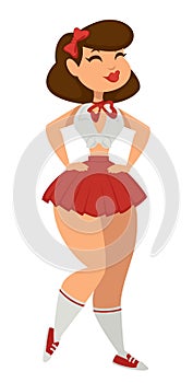 Girl in sexy pin-up costume skirt and top or stripper Halloween party outfit